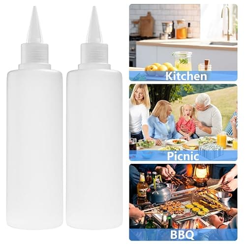 2 Pack 10 Oz (300ml) Condiment Squeeze Bottles, Leak Proof, Refillable | Condiment Container for Kitchen Use, Great for Ketchup, Mustard, Syrup, Sauces, Dressing and Oil thumbnail 6