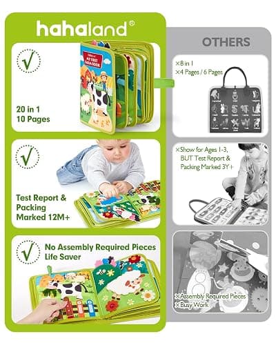 hahaland Busy Book for Toddlers 1-3 - Montessori Toys Busy Board for 1 Year Old Boy Gifts Girl Toys Educational Learning Quiet Activity Books Gifts Toddler Easter Basket Stuffers One Year Travel Toys thumbnail 3