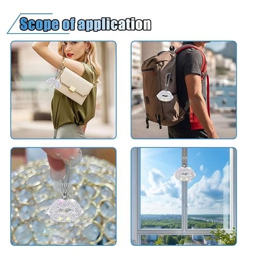 Bling Lip Diamond Hanging Accessories for Women, Crystal Rhinestone Rear View Mirror Charm, Lucky Car Decor Pendant Auto Interior Ornament, Valentine's Day Present (White) thumbnail 6
