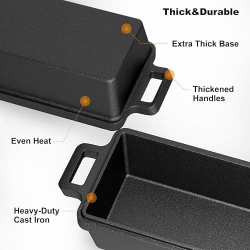 Heimekite 9×5 Inch Cast Iron Loaf Pan with Lid, bread pans for baking, 2 Piece Set | Even Heat Distribution Bread Baking Pan for Homemade Sandwich Bread, Banana Bread, Cakes, Meatloaf thumbnail 3