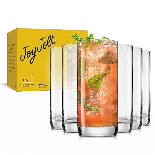 JoyJolt Faye 13oz Highball Glasses, 6pc Tall Glass Sets. Lead-Free Crystal Drinking Glasses. Water Glasses, Mojito Glass Cups, Tom Collins Bar Glassware, and Mixed Drink Cocktail Glass Set thumbnail 9
