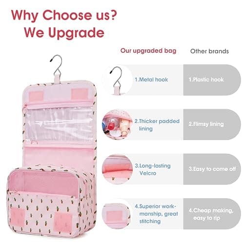 Narwey Small Hanging Travel Toiletry Bag for Women, Travel Bag for Toiletries, Makeup Bag Organizer Make Up Bags Cosmetic Bags for Girls (Cactus) thumbnail 6