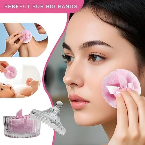 Habitable tree 2 Pcs Large Body Powder Puff and Container Valentine's Day gift Powder Container with Puff Crystal Case Soft Washable Reusable Velour Face Body Glitter Wet Dry Makeup (Pink) thumbnail 5