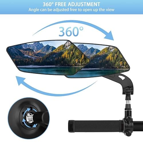2 Pack Bike Mirrors, eBike Mirrors for Handlebars, 360° Adjustable Safety Bicycle Rear View Mirrors, Scratch Resistant Glass Lens, Bicycle Universal Fit Accessories thumbnail 2