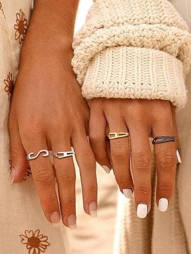 SILVERCUTE 925 Sterling Silver Initial Rings for Women,Adjustable Capital Letter Ring Hypoallergenic,Minimalist 925 Silver Rings for Mother Daughter thumbnail 8