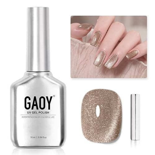 GAOY Champagne Glassy Cat Eye Gel Nail Polish, 16ml Glitter Holographic Nail Polish with Magnet, Reflective Translucent UV Gel, 2157 Fall Elegance - Image 1