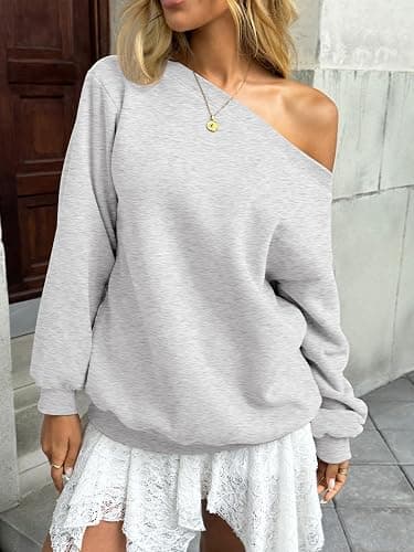 EasyGala Womens Fleece Lined Sweatshirt Off Shoulder Long Sleeve Pullover Top Oversized Shirt Basic Slouchy Clothes 2026 thumbnail 6