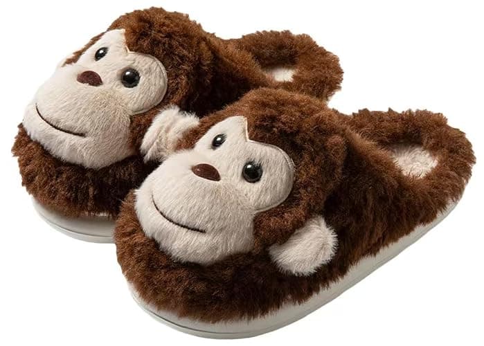 WMYDHCGD Monkey Animal Slippers for Women Cute Plush Home Warm Winter Indoor Shoes - Image 1