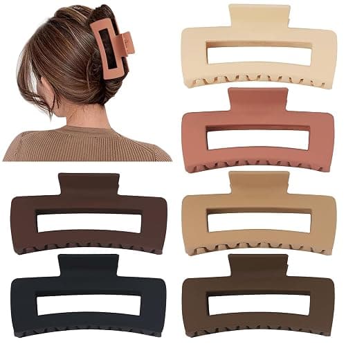 Sisiaipu 4 Inch Big Hair Claw Clips 6 Pcs Large Claw for Thick Hair Square Hair Clips for Women Rectangle Hair Clips Nonslip Acrylic Banana Jaw Clips Hair Accessories for Girls (Coffee) thumbnail 2