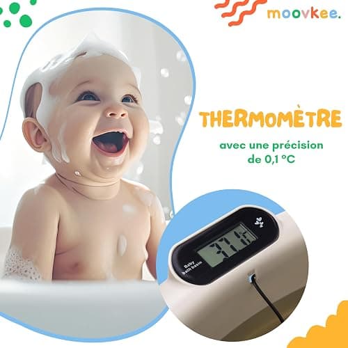 Baignoire pour bébé Pliable - Baignoire pour bébé beige avec thermomètre et coussin de bain - Baignoire pour bébé de 80 cm pour enfants de 0 à 36 mois - Baignoire pour enfant portable antidérapante thumbnail 4