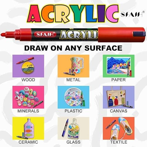 SFAIH Acrylic Creative Markers - 3mm Replaceable Nibs 24 Colors, Large Ink Capacity, Ultra-High Coverage, Non-Bleeding Water-Based Ink, Drawing Markers for Art Supplies, Wood, Fabric, Rock Painting thumbnail 7