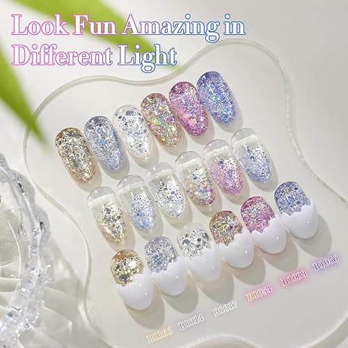 Double Rhythm 0.5 Oz Glitter Gel Polish Set of 6 Color with Display Board 15 ml Full Size Kit Shimmer Reflective Sparkle Soak Off Manicure Salon DIY at Home (Gold Blue Silver Purple Pink-T6-37) thumbnail 10