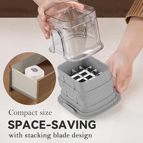 KEOUKE Multifunctional Vegetable Chopper White - 3 Interchangeable Blades Potato French Fry Cutter with Container & Storage Box Food Chopper Dicer for Cucumber, Tomato, Carrot, Onion thumbnail 6