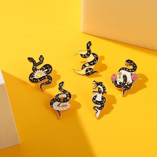 ROFARSO Snake Enamel Lapel Pin Set Cartoon Love Life Pin, Halloween Accessory for Backpacks Clothing Bags Hats Shirts (5piccs pin set) thumbnail 2