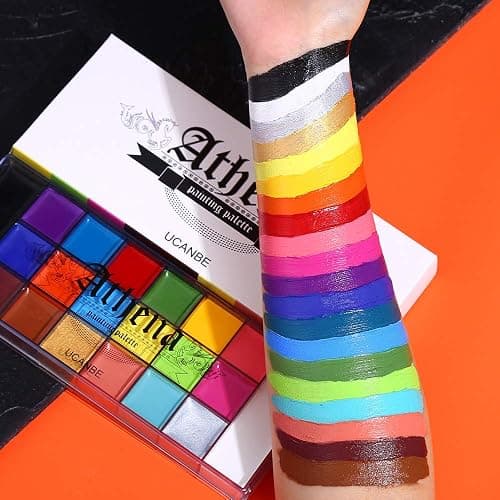 UCANBE Athena Face Body Paint Oil Makeup Set, 20 Colors FX Halloween Party Painting with Stainless Steel Mixing Palette and Spatula Tool,10 pcs Artist Paintbrushes,Tattoo Stencil Arts Crafts kit thumbnail 3