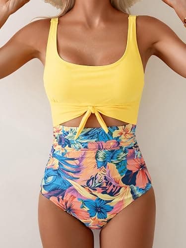 Eomenie Women's One Piece Swimsuit Tummy Control Slimming Bathing Suit Cutout Tie Knot Swimwear thumbnail 3
