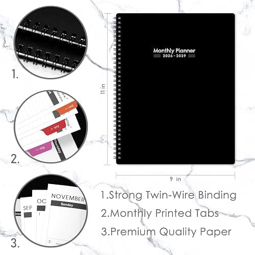 2026-2029 Monthly Planner - 3 Year Planner 2026-2029, JUL 2026 - JUN 2029, 36 Months Calendar Planner, 9" x 11", 3 Year Monthly Planners 2026-2027 with Colorful Tabs, Pocket, Notes - Black thumbnail 3
