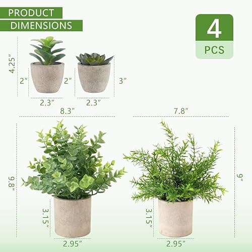 ALAGIRLS 4 Pack Small Fake Plants, 10" Artificial Plants Indoor Eucalyptus/Rosemary/Succulents, Small Faux Plants in Pulp Pot for Bathroom Bedroom Kitchen Office Living Room Decor thumbnail 3