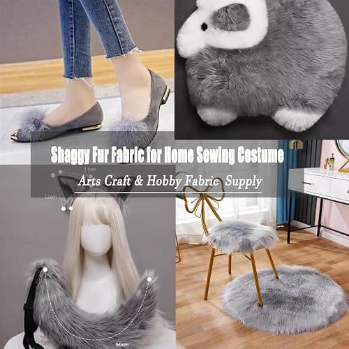 Faux Fur Fluffy Crafts Fabric 23.6x59 inch Grey, Long Pile Shaggy Fur Fabric for Costume, Halloween Decoration, Home Sewing, Craft Arts Supply, Upholstery, Christmas Plush Furry Material thumbnail 3