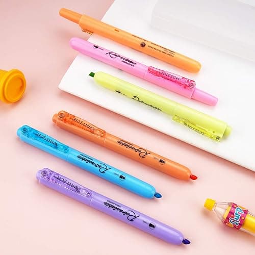 WRITECH Retractable Highlighters Assorted Colors: Chisel Tip Click Aesthetic Highlighter Marker Pens Pack Multi Colored Ink No Bleed Smear for Highlighting Journaling (6ct Pastel) thumbnail 5