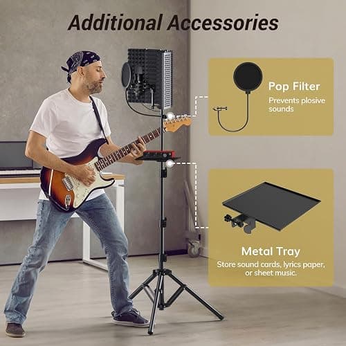 TONOR Isolation Shield Pack for Mic, High Density Absorbent Foam Shield with Pop Filter & Tripod Stand, Foldable Design, Suitable for Blue Yeti, AT2020, Recording, Podcasts, Singing, Broadcasting thumbnail 7