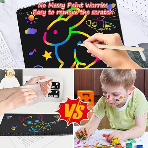 Stocking Stuffers for Kids Teen Girls: Scratch Paper Art Crafts Back to School Teacher Supplies Game Party Favors Activities Toys for Boy Ages 3-12 Years Old Valentines Birthday Gifts 2 Pack thumbnail 4