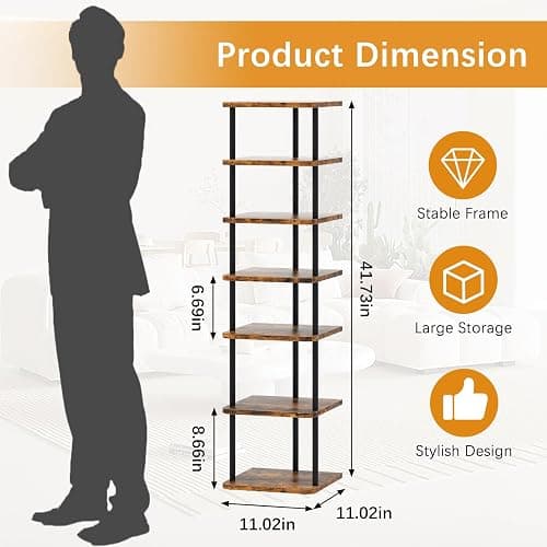 Huhote Shoe Rack Organizer, Shoe Stand, 7 Tier Narrow ShoeShelf, Metal ShoeTower, ShoeRack for Closet, Hallway, Entryway, Front Door, Small Spaces, Wood Color thumbnail 2