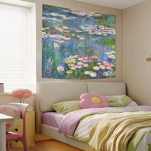 Avinyl Monet Waterlily Wall Tapestry, Green Floral Plant Art Poster for Bedroom Girls Boys, Small Nature Flower Pond Wall Hanging, Watercolor Tapestries for Living Room Dorm Decor 39in X 51in thumbnail 2