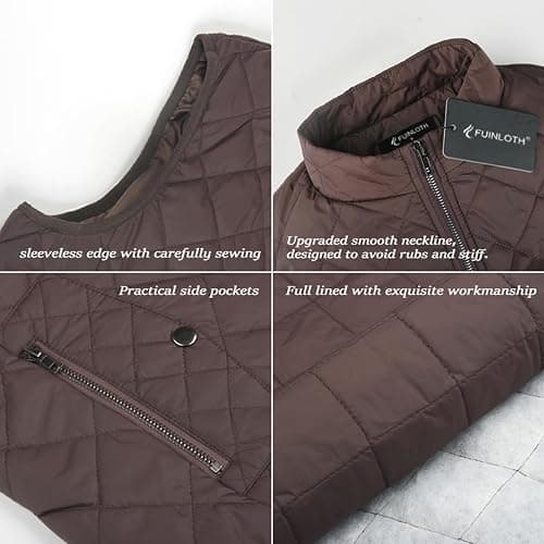 Fuinloth Women's Quilted Vest, Stand Collar Lightweight Zip Padded Gilet thumbnail 4