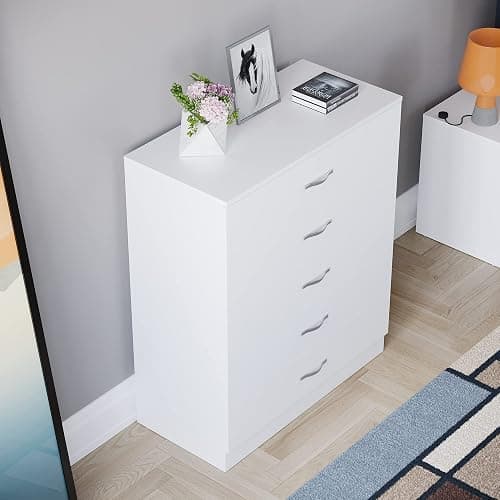 Vida Designs White Chest of Drawers, 5 Drawer With Metal Handles and Runners, Unique Anti-Bowing Drawer Support, Riano Bedroom Furniture - White - Single thumbnail 7