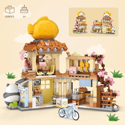 Japanese Street View Taiyaki Shop Mini Building Blocks, MOC Creative Building Toys Cute Panda Building Set for Kids 6-12, Simulation Architecture Construction Toy, Gift Idea for Kids Adults (858 PCS) thumbnail 6