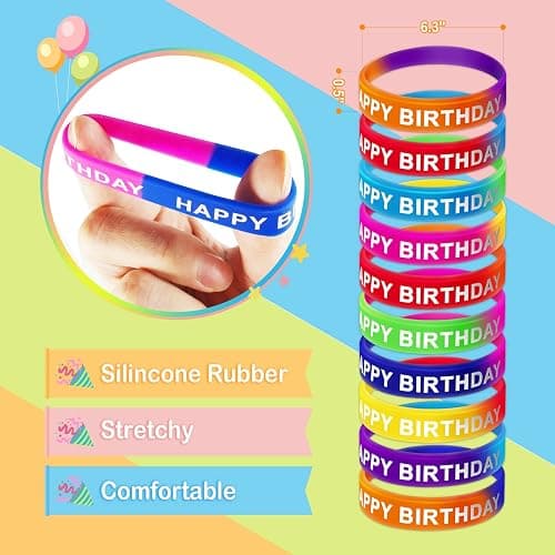 LACCHOUFEE 120 Pieces Happy Birthday Kits for Kids Classroom - Include Adjustable Happy Birthday Hats, Colored Silicone Stretches, Badge Stickers and Pencils, School Kindergarten Party Supplies thumbnail 4