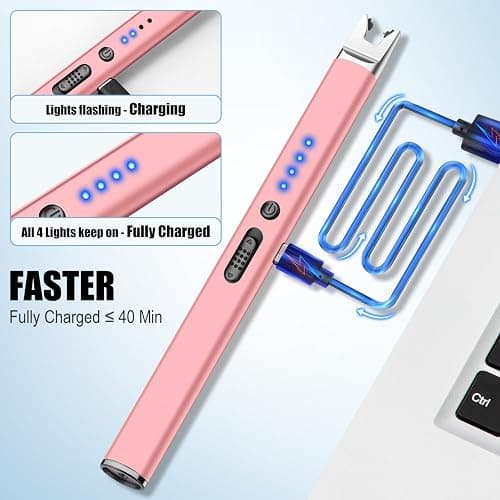 LcFun 2 Pack Candle Lighter Electric USB Rechargeable Plasma Arc Lighter with Safety Lock, Windproof Flameless Long Lighters for Candle, Grill, BBQ, Camping, Gas Stoves (Silver, Rose Gold) thumbnail 4
