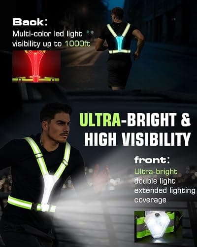 Zacro LED Reflective Vest with Chest Light 500LM, 5 RGB Colors High Visibility Rechargeable Light Up Running Vest IPX4 Night Safety Running Gear for Dog Walking, Cycling, Adjustable for Men Women Kids thumbnail 3