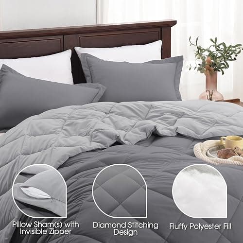 Beyond Queen Comforter Set - Grey/Charcoal Reversible Queen Set for All Seasons - 1 Comforter & 2 Pillow Shams thumbnail 4