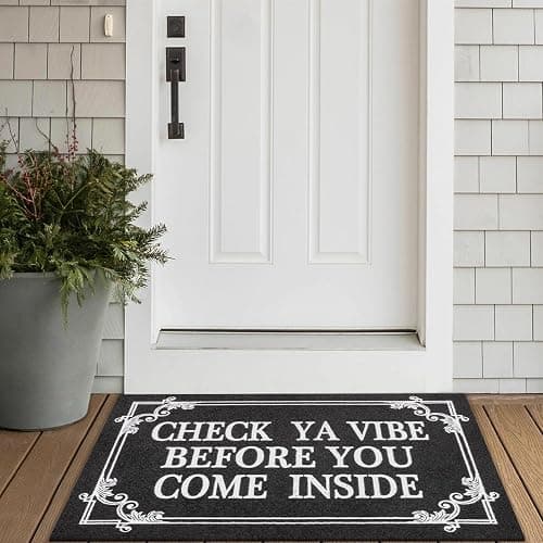 HLFMVWE Indoor Door Mat Welcome Mats for Front Door Outdoor Entry Black Doormat, Check Ya Vibe Before You Come Inside This House Doormat, Non Slip Rubber Farmhouse Mats 36" x 24" thumbnail 5
