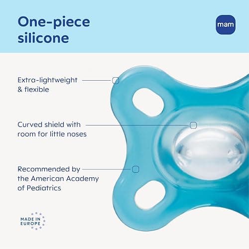 MAM Comfort Baby Pacifier 0-3 Months, Specially for Smaller Newborn Mouths, Lightweight One-Piece BPA-Free Silicone,Easy to Clean, Best for Breastfed Babies, 4 Pk, Made in Europe thumbnail 3