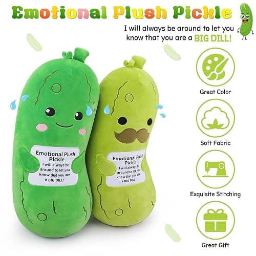 Sprinqdawin 20” Cucumber Emotional Plush, Green Pickle Stuffed Animals | Cucumber Stuffed Animal with Positive Warm Words, Soft Plush Toys Kids Adults Birthday Gifts , Vegetable Lover Plushie Pillow thumbnail 6