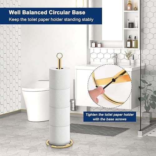 NearMoon Bath Toilet Paper Holder Stand, Freestanding Tissue Paper Storage with Reserve, Space Toilet 4 Rolls Holder for Bathroom/Kitchen Countertop-All Metal (1 Pack, Chrome Gold) thumbnail 5
