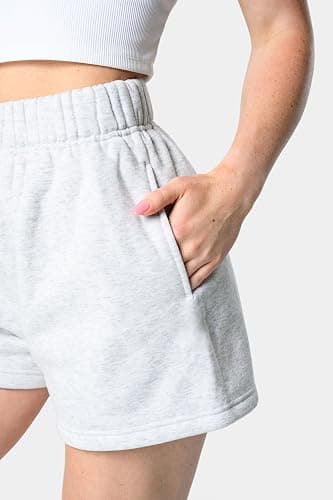 Kamo Fitness CozyTec Sweat Shorts Women High Waisted Lounge Comfy Casual Cotton Shorts with Pockets - Small - White Heather thumbnail 3