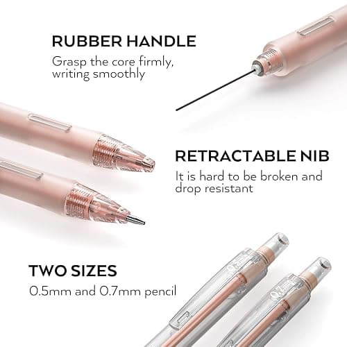 Nicpro 23PCS Pastel Mechanical Pencil 0.5 & 0.7 mm with Case for School, with 12 tubes HB Lead Refills, 3 Erasers, 9 Eraser Refills For Student Writing, Drawing, Sketching, Blue & Pink & White Colors thumbnail 9