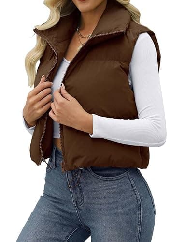 JZC Women's Crop Puffer Vest Lightweight Sleeveless Jacket 2025 Fashion Winter Outerwear Padded Gilet thumbnail 3