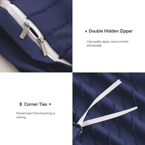 **JELLYMONI Duvet Cover Full Size Navy Blue - 3PCS Boho Striped Duvet Cover Set Polyester Tufted Bohemian Textured Comforter Cover with Corner Ties & Zipper Closure thumbnail 6