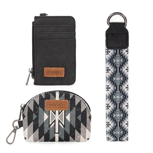 Wrangler Aztec Keychain Wristlet Wallets for Women Western Dual Pouch Wristlet Credit Card Holder Wallet with Zipper Pocket WG2213-W0051BK thumbnail 3