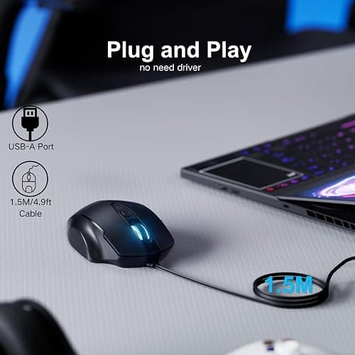 Uineer Wired Mouse, USB Mouse Wired with 6 Buttons Ergonomic Design,1.5M USB Cable Computer mice 7200DPI Optical Mice for PC Laptop, Matte Black thumbnail 2