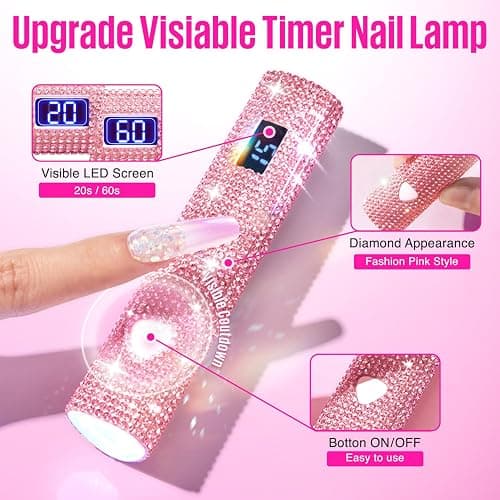MEFA UV Light for Gel Nails, Pink Glitter Handheld Nail Lamp Visible LED Timer Touch Screen, Cordless Nail Light for Gel Nail Polish Stickers Strips, Gifts for Women thumbnail 2