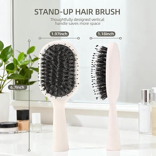 Jurrissa Boar Bristles Hair Brush for Women Men and Kids, Detangling Hair Brush for Smoothing Massage Add Shine, Nylon&Boar Bristles brush for Hair Healthy, Easy to Storage(White) thumbnail 2