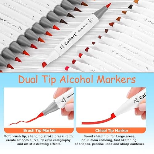 Caliart 101 Colors Alcohol Markers Brush Tip & Chisel, Dual Tip Art Markers Set for Adults Artists Sketch Illustration Coloring Book, Permanent Colored Drawing Pen Art Supplies Christmas Gifts thumbnail 4