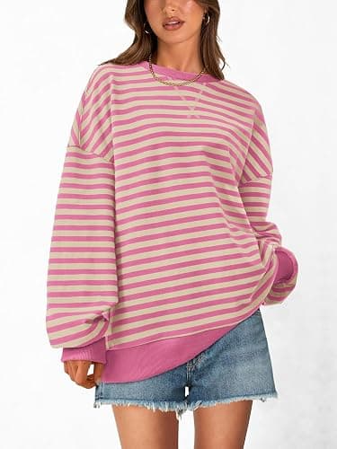 PRETTYGARDEN Womens Striped Oversized Sweatshirt Color Block Crew Neck Long Sleeve Casual Loose Pullover Top Y2K Clothes thumbnail 3