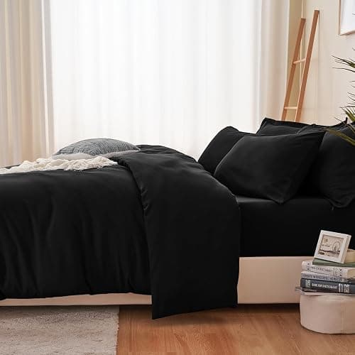 RUIKASI Black King Size Duvet Cover Sets Bedding Set - Black Duvet Cover Kingsize Bed Set with Zip, Soft Brushed Microfibre Duvet King Size Covers Set Quilt Cover with 2 Pillowcases thumbnail 3